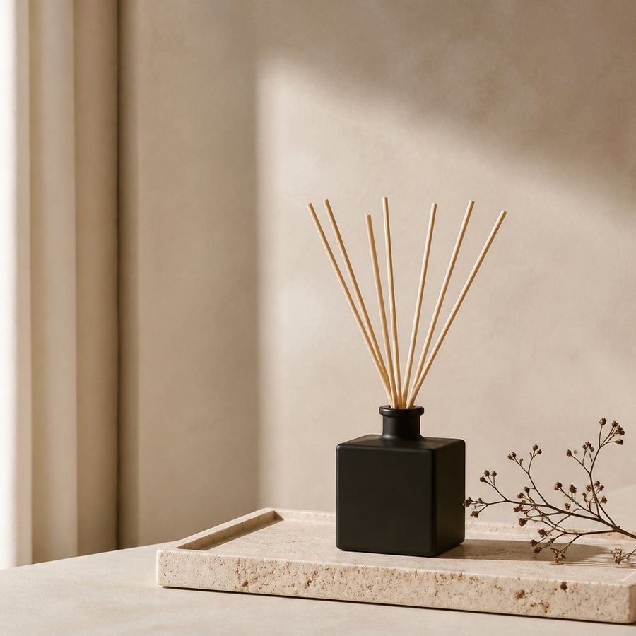 Difusor de ambiente com varetas de rattan em leque