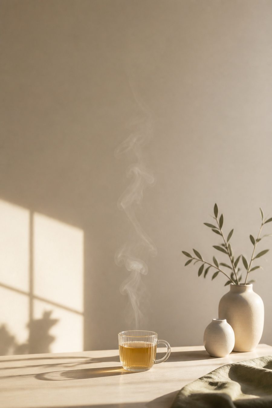 Vapor subindo de um copo e desaparecendo na luz